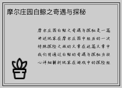 摩尔庄园白鲸之奇遇与探秘